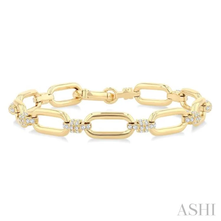 1 1/10 Ctw Round Cut Diamond Paper Clip Link Fashion Bracelet in 14K Yellow Gold