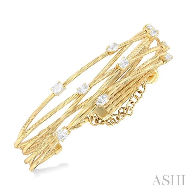 1 1/2 Ctw Crisscross Mixed Diamond Cut Fashion Spring Bangle in 14K Yellow Gold