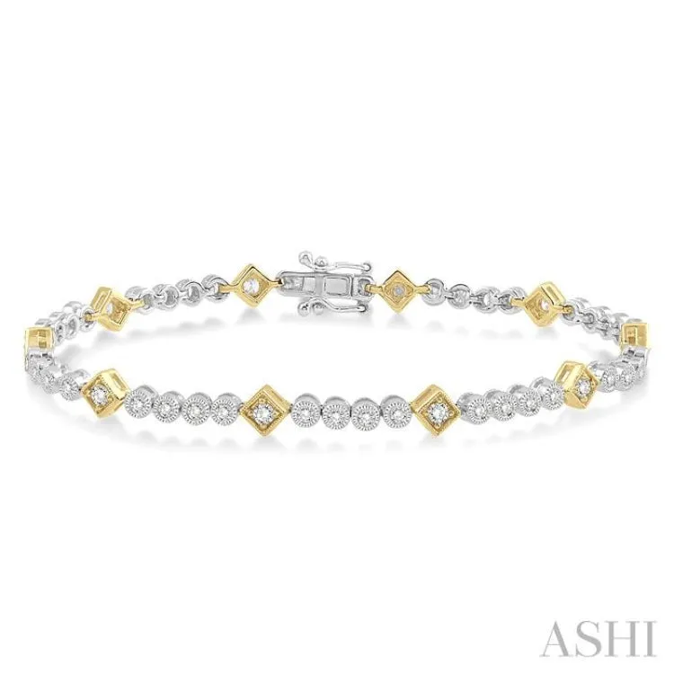1 1/2 ctw Round & Diamond Mount Round Cut Diamond Bracelet in 14K White and Yellow Gold