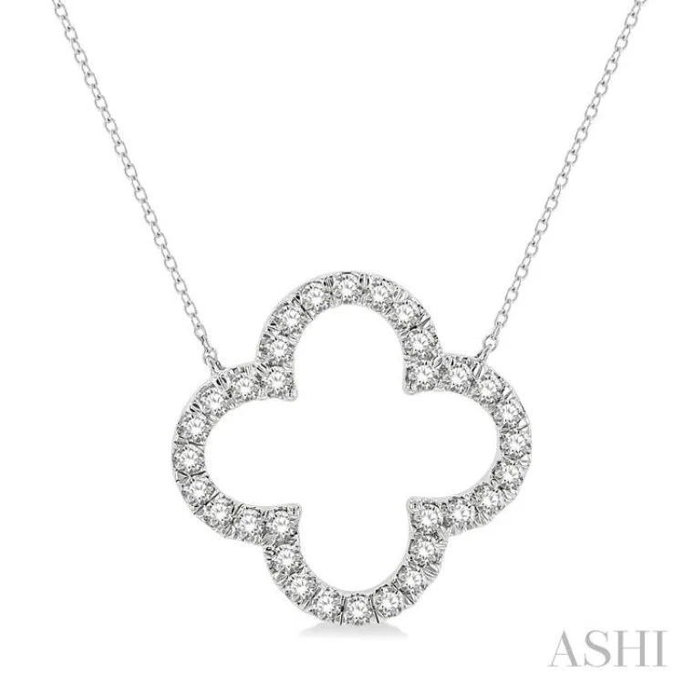 1 ctw Clover Round Cut Diamond Pendant in 14K White Gold