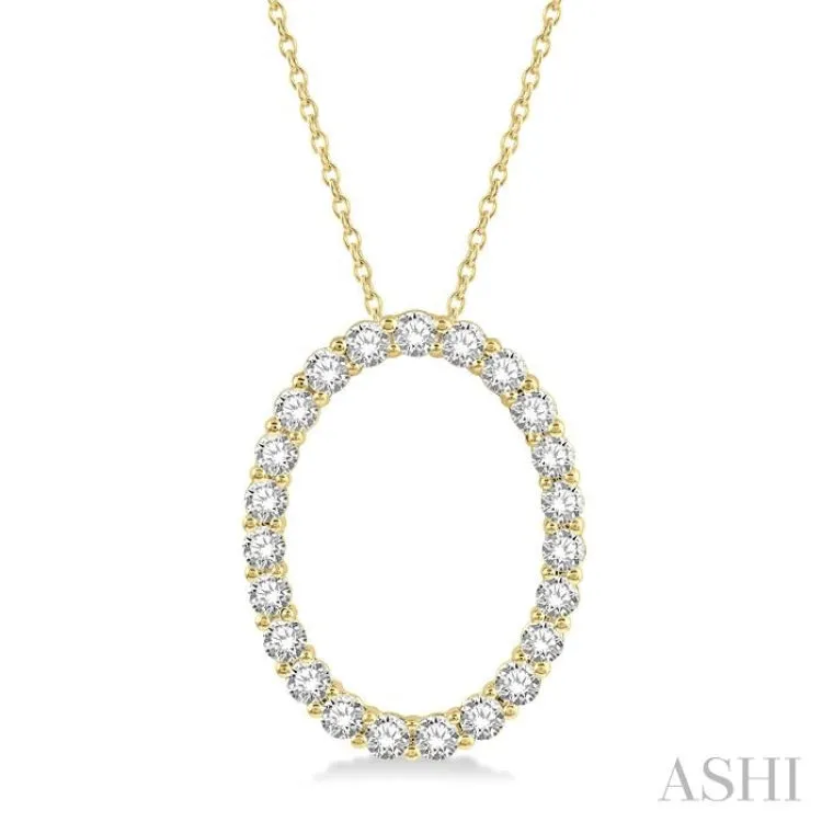 1 ctw Oval Shape Window Round Cut Diamond Pendant With Chain in 14K Yellow Gold