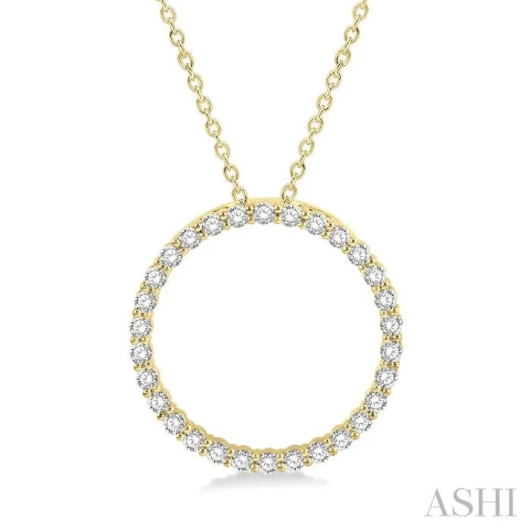 1 ctw Round Cut Diamond Circle of Love Pendant with Chain in 14K Yellow Gold