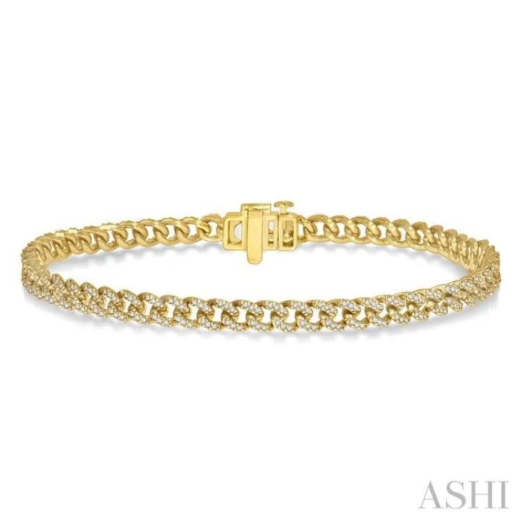 1 ctw Round Cut Diamond Curb & Cuban Bracelet in 14K Yellow Gold