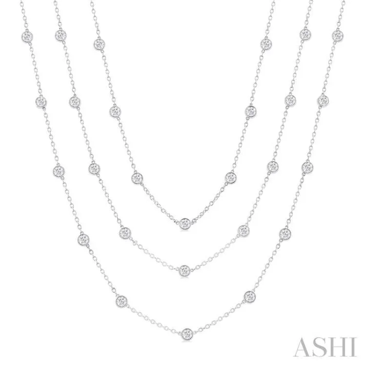 10 Ctw Bezel Set Round Cut Diamond 60-Inch Long Station Necklace in 14K White Gold