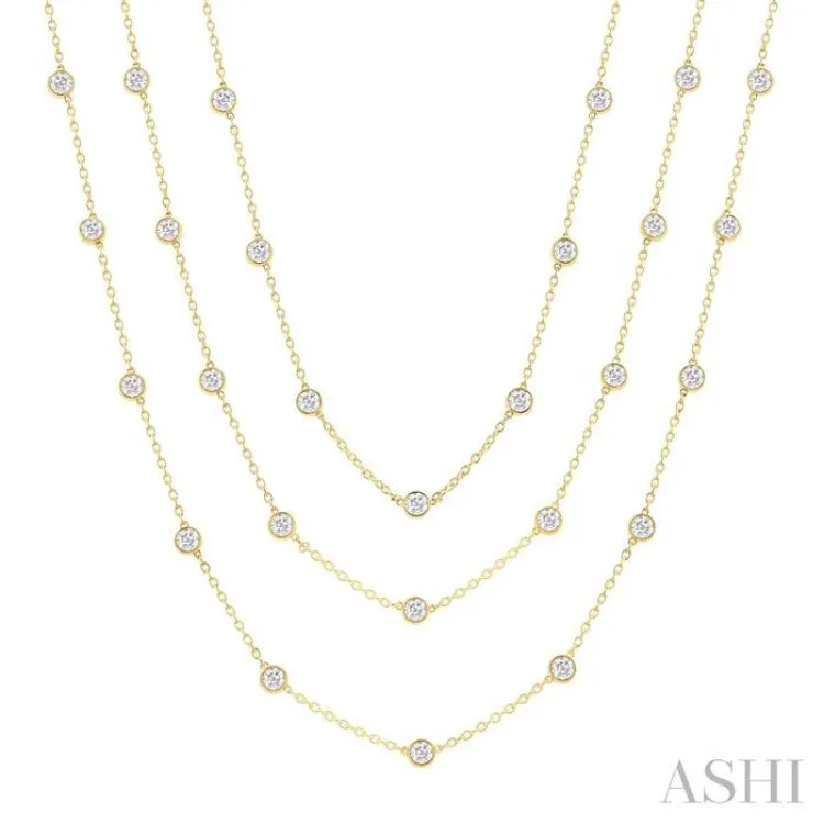 10 Ctw Bezel Set Round Cut Diamond 60-Inch Long Station Necklace in 14K Yellow Gold