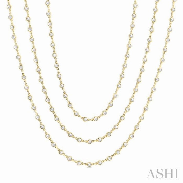 10.00 Ctw Bezel Set Round Cut Diamond Layered 60-Inch Necklace in 14K Yellow Gold