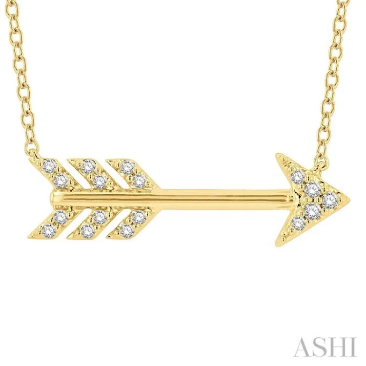 1/10 ctw Arrow Petite Round Cut Diamond Fashion Pendant With Chain in 10K Yellow Gold