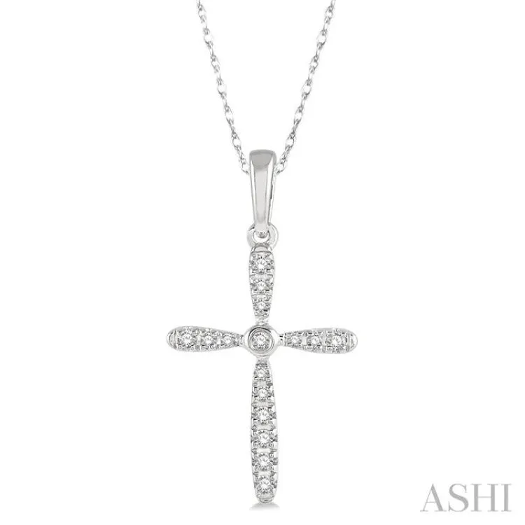 1/10 Ctw Cross Charm Round Cut Diamond Petite Pendant in 10K White Gold