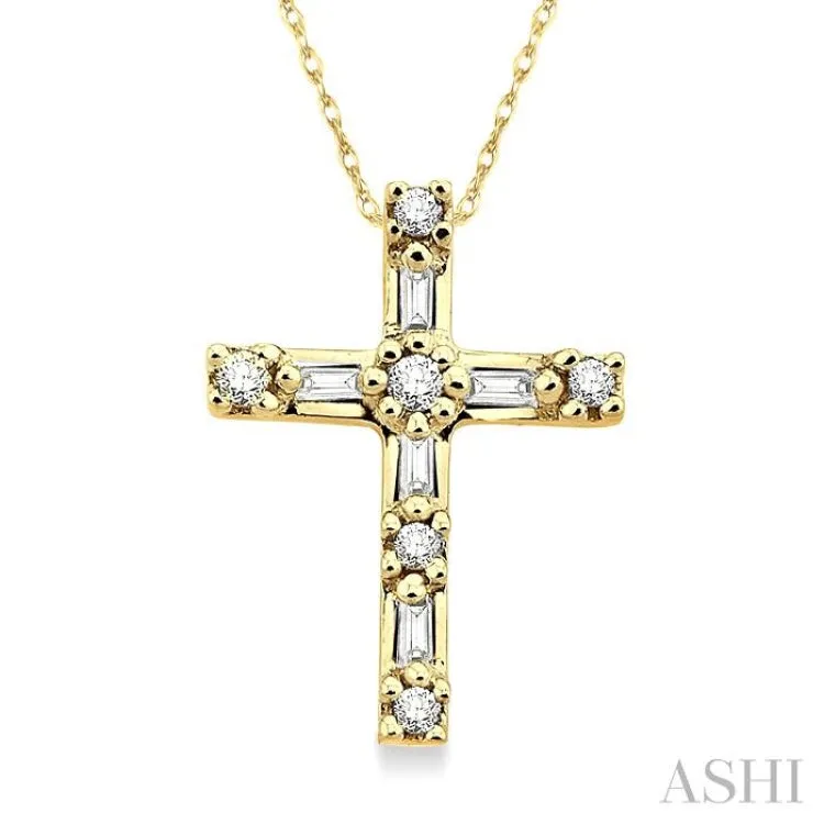 1/10 ctw Diamond Cross Pendant in 10K Yellow Gold with Chain