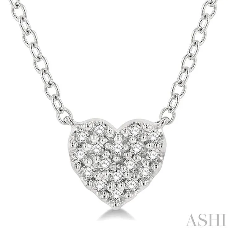 1/10 ctw Heart Charm Round Cut Diamond Petite Fashion Pendant With Chain in 14K White Gold