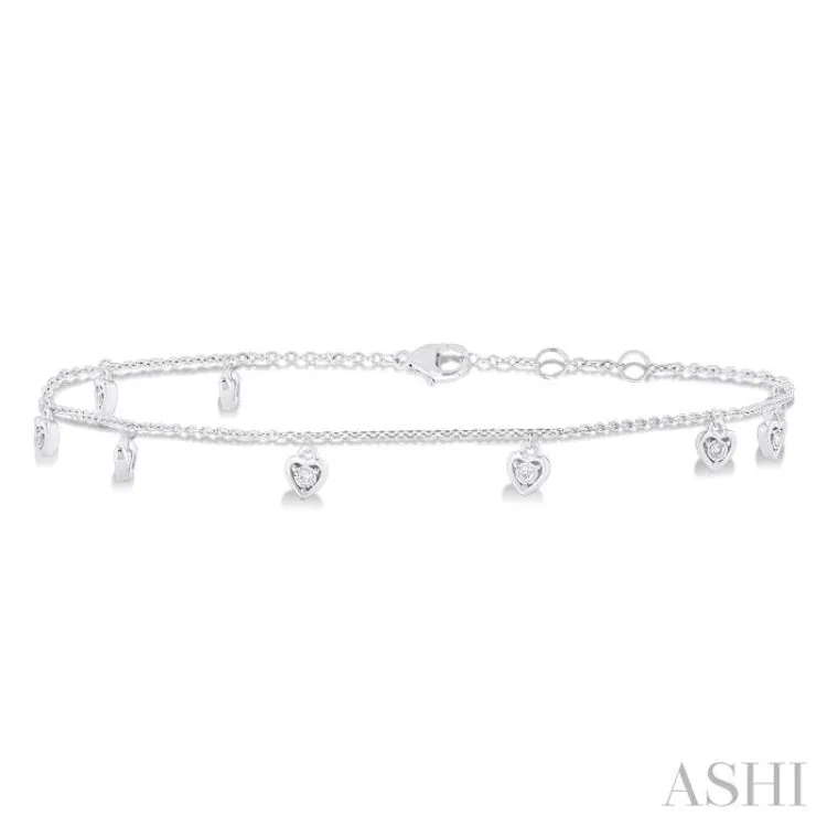 1/10 Ctw Heart Charm Round Cut Diamond Station Anklet in 10K White Gold