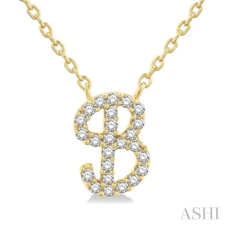 1/10 ctw Initial 'B' Calligraphy Round Cut Diamond Fashion Pendant With Chain in 10K Yellow Gold