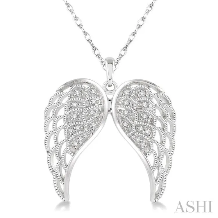 1/10 ctw Round Cut Diamond Angel Wing Pendant in Sterling Silver with Chain
