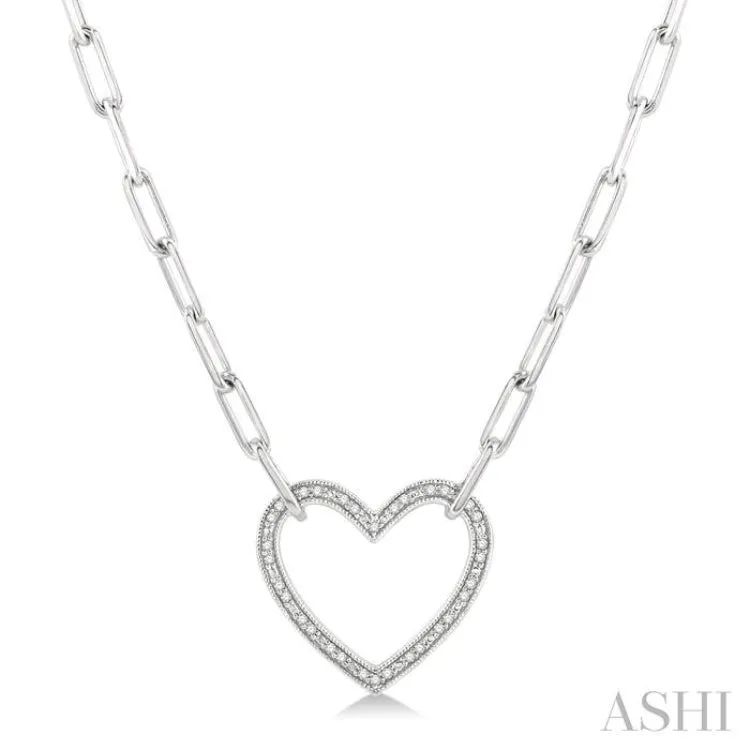 1/10 Ctw Round Cut Diamond Heart Pendant With Paperclip Chain in Sterling Silver