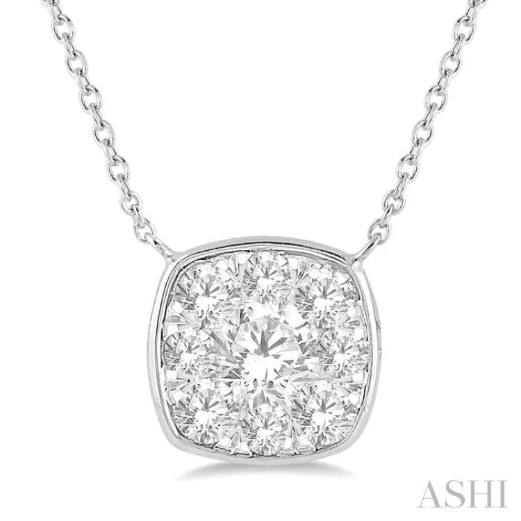 1/2 ctw Cushion Shape Lovebright Diamond Pendant With Chain in 14K White Gold