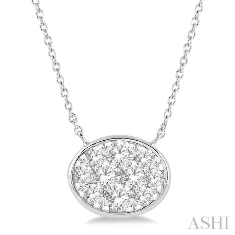 1/2 ctw Oval Shape Lovebright Diamond Pendant With Chain in 14K White Gold