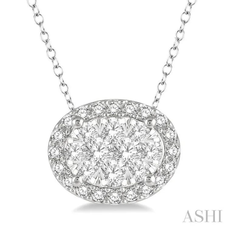 1/2 ctw Oval Shape Lovebright Round Cut Diamond Pendant in 14K White Gold