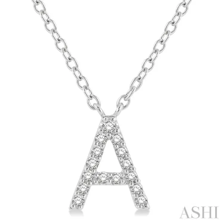 1/20 ctw Initial 'A' Round Cut Diamond Pendant With Chain in 14K White Gold