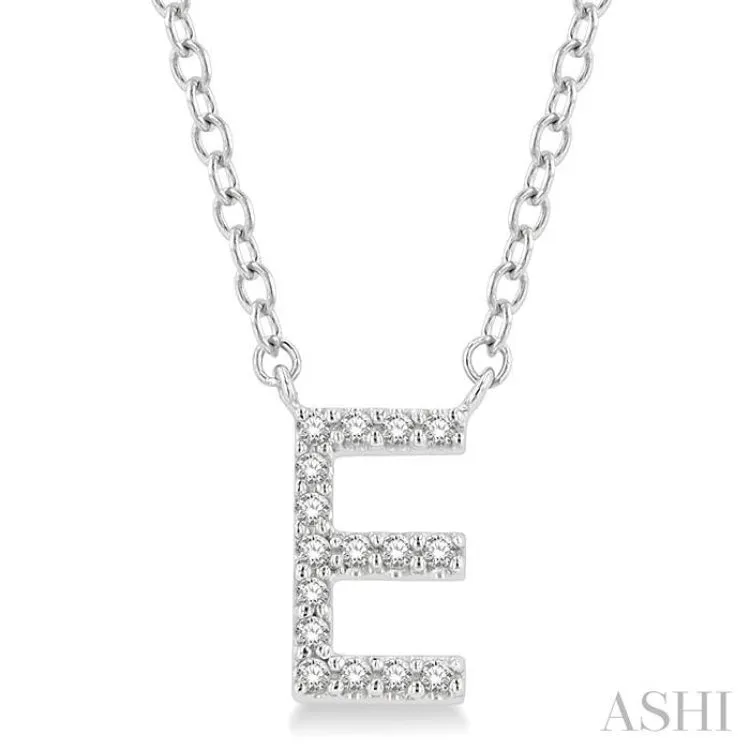 1/20 ctw Initial 'E' Round Cut Diamond Pendant With Chain in 14K White Gold