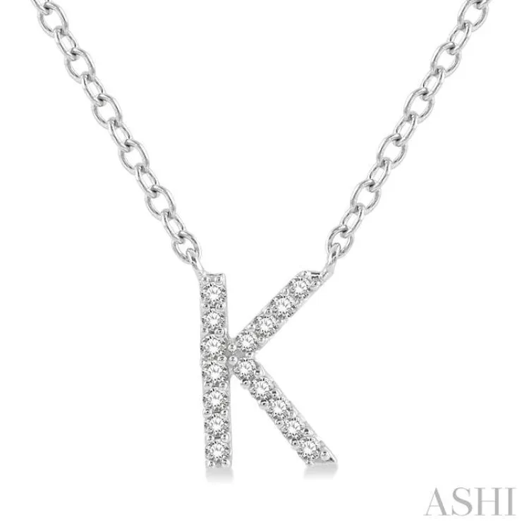 1/20 ctw Initial 'K' Round Cut Diamond Pendant With Chain in 14K White Gold
