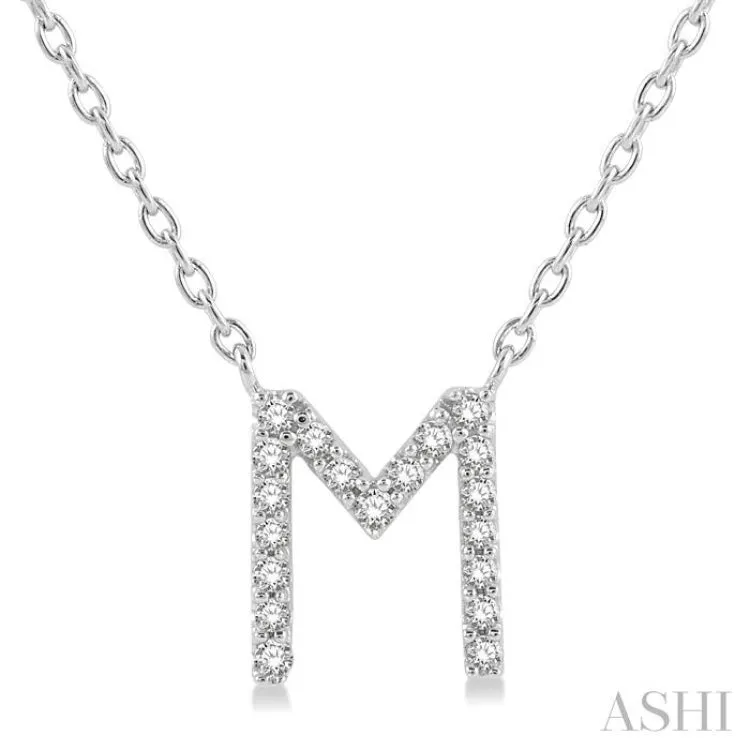1/20 ctw Initial 'M' Round Cut Diamond Pendant With Chain in 14K White Gold