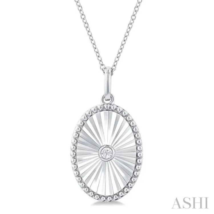 1/20 ctw Oval fluted medallion Round Cut Diamond Pendant With Chain in Sterling Silver