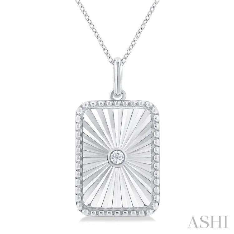 1/20 ctw Rectangle fluted medallion Round Cut Diamond Pendant With Chain in Sterling Silver