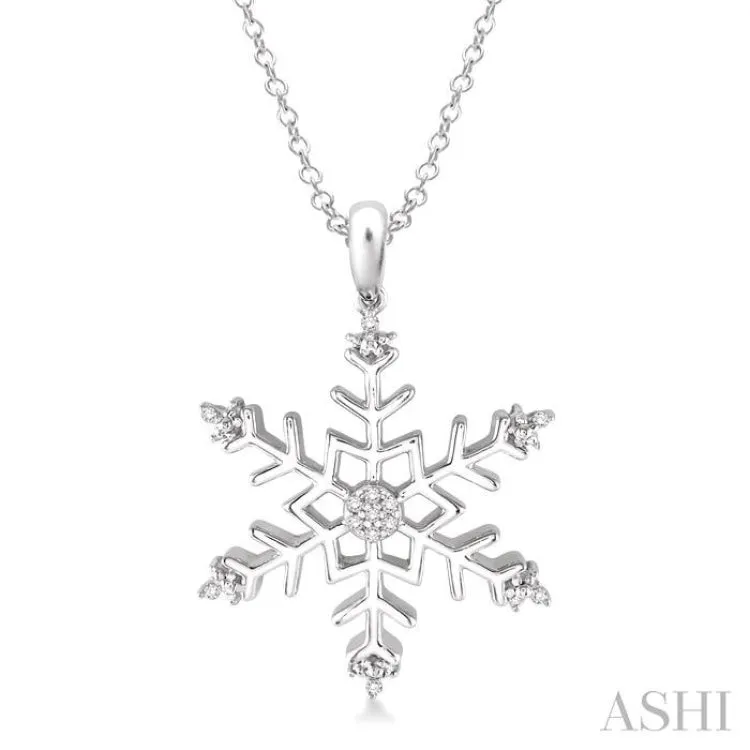 1/20 Ctw Single Cut Diamond Snowflake Pendant in Sterling Silver with Chain