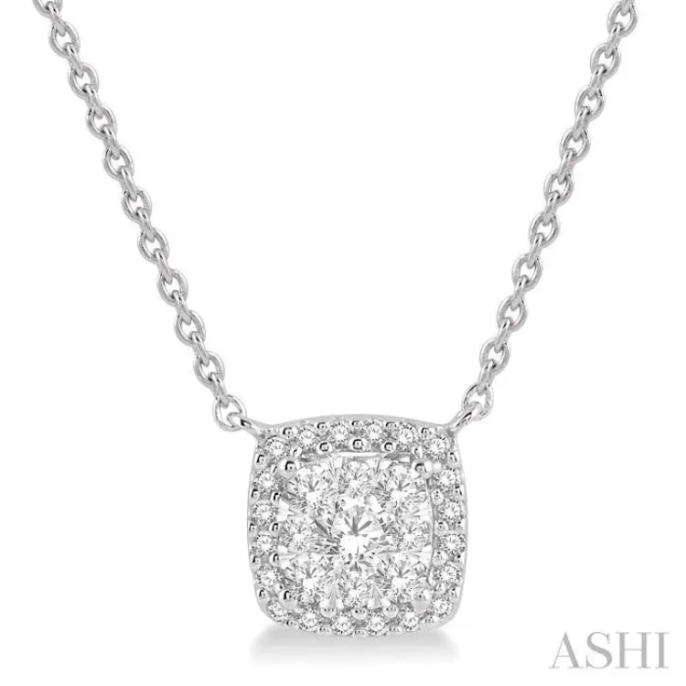 1/3 ctw Cushion Shape Lovebright Diamond Pendant With Chain in 14K White Gold