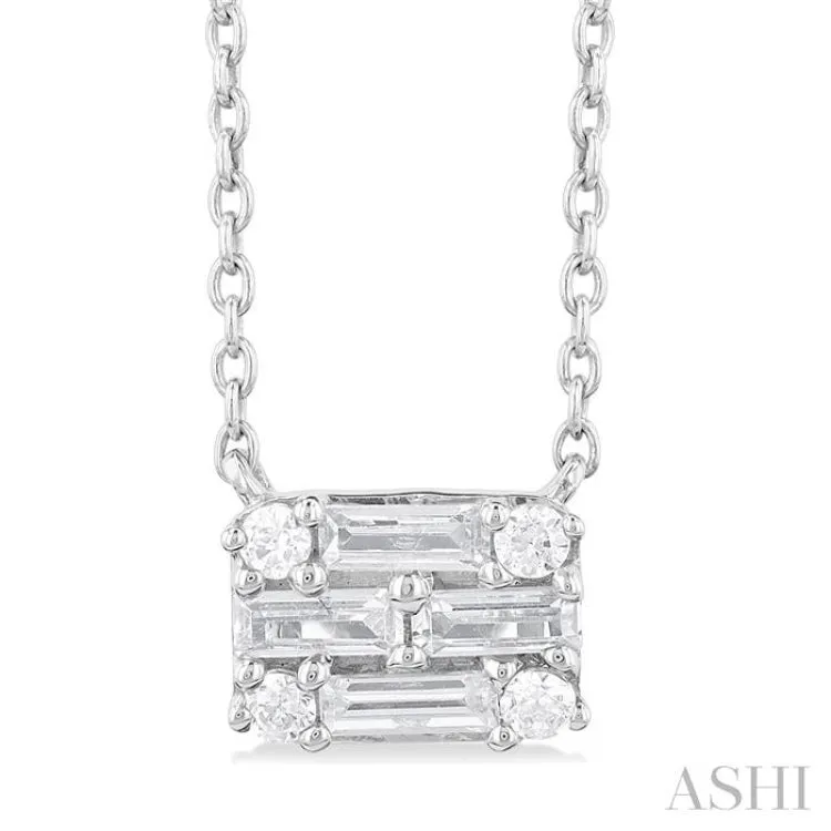 1/4 Ctw Fusion Baguette and Round Cut Diamond Pendant With Chain in 14K White Gold