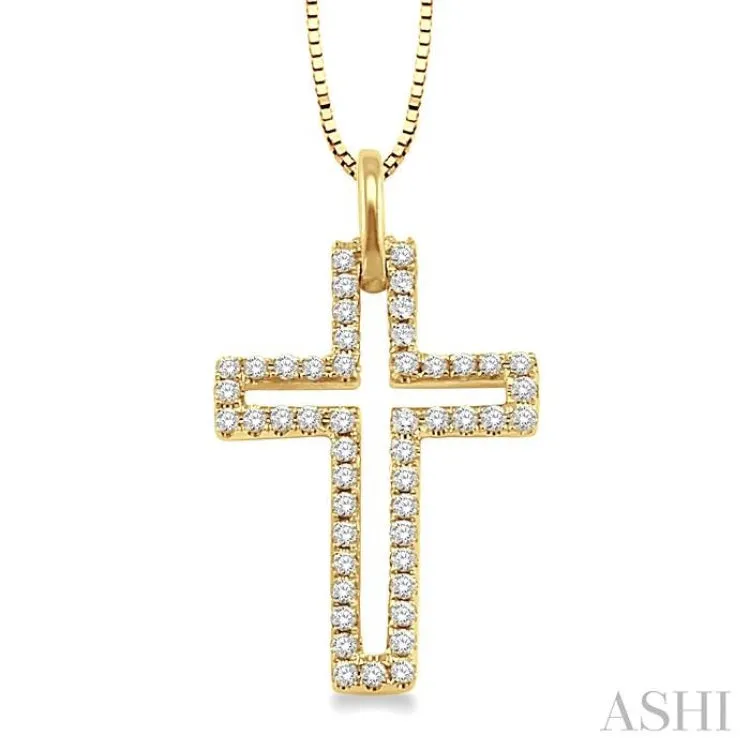 1/4 ctw Round Cut Diamond Cross Pendant in 10K Yellow Gold with Chain