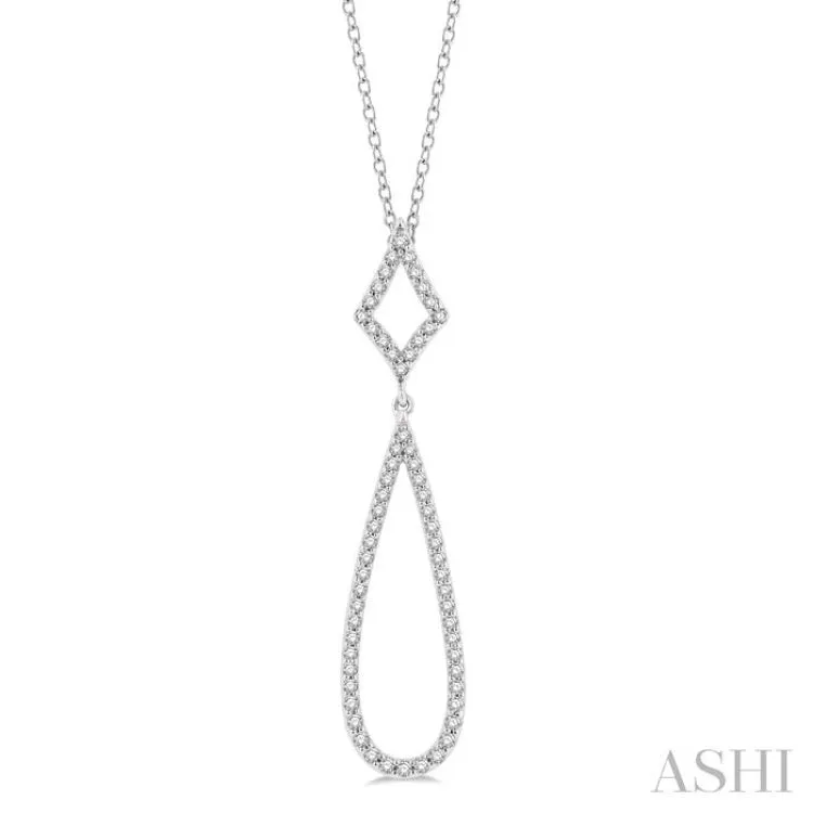 1/4 Ctw Tear Drop Pendant Round Cut Diamond Fashion Pendant in 10K White Gold