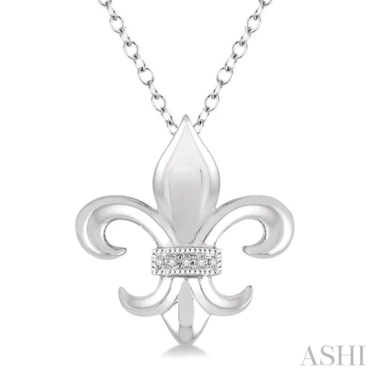 1/50 ctw Round Cut Diamond Fleur De Lis Pendant in Sterling Silver with Chain