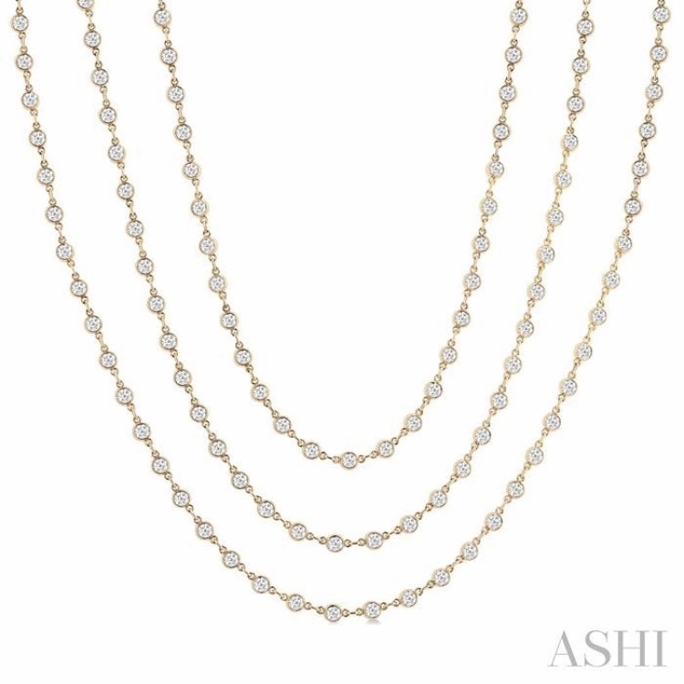 15.00 Ctw Bezel Set Round Cut Diamond Layered 60-Inch Necklace in 14K Yellow Gold