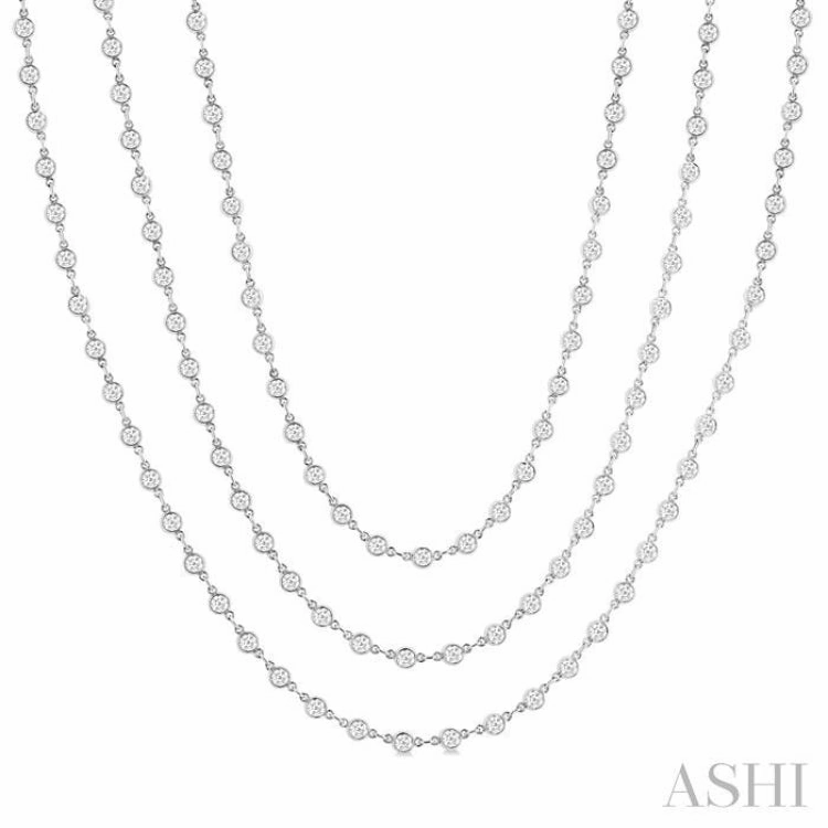 15 Ctw Bezel Set Round Cut Diamond Layered 60-Inch Necklace in 14K White Gold