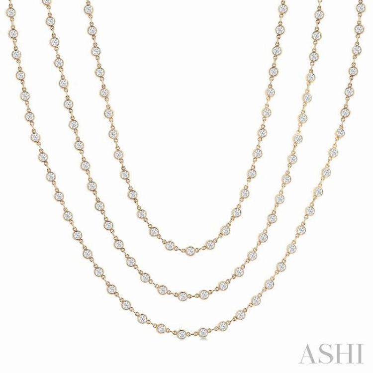 15 Ctw Bezel Set Round Cut Diamond Layered 60-Inch Necklace in 14K Yellow Gold