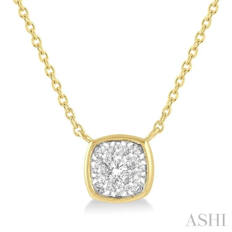 1/6 ctw Cushion Shape Lovebright Diamond Pendant With Chain in 14K Yellow and White Gold