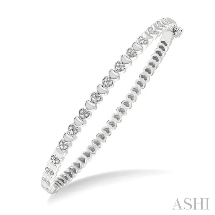 1/6 ctw Puffed Heart Plain and Round Cut Diamond Bangle in Sterling Silver