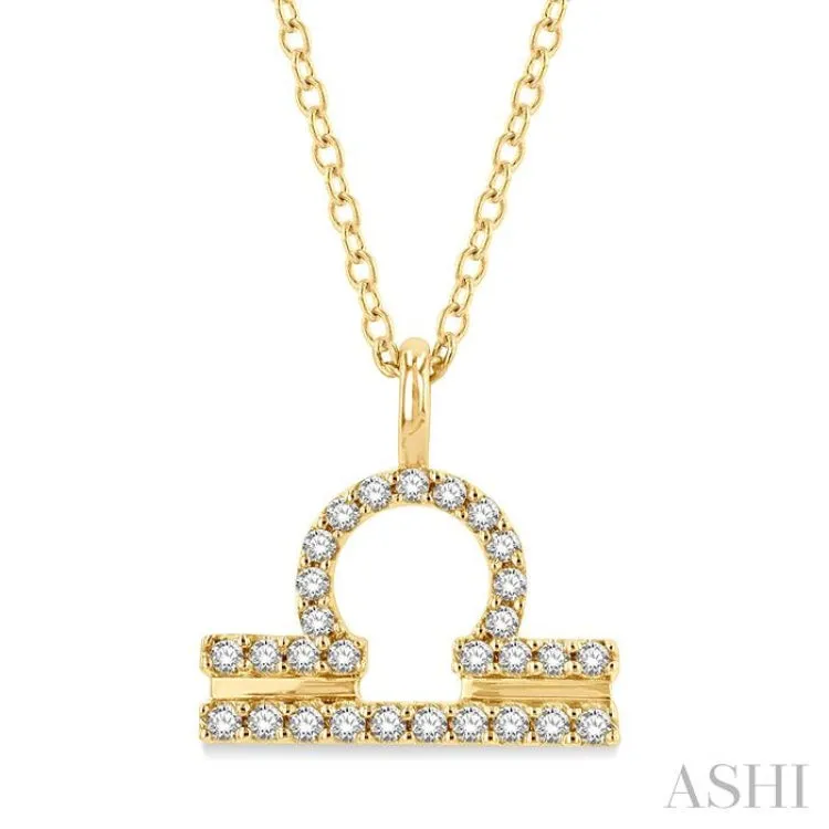 1/8 ctw Libra Round Cut Diamond Zodiac Pendant With Chain in 14K Yellow Gold