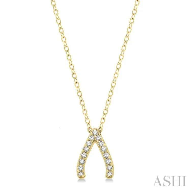 1/8 Ctw Petite Wishbone Diamond Pendant in 10K Yellow Gold with Chain