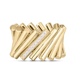 18K DOMINO WIDE YELLOW GOLD AND DIAMOND ACCENT RING