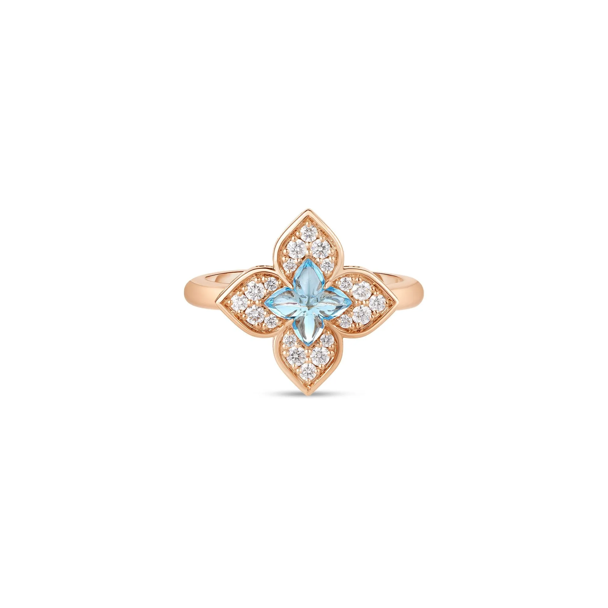 18K ROSE GOLD VENETIAN PRINCESS CARNEVALE SMALL DIAMOND & BLUE TOPAZ FLOWER RING