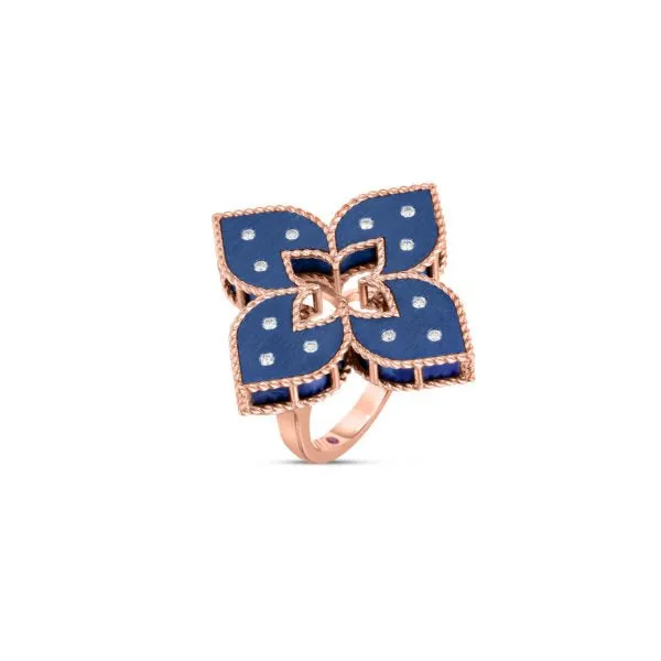 18K ROSE GOLD VENETIAN PRINCESS DIAMOND & BLUE TITANIUM MEDIUM FLOWER RING