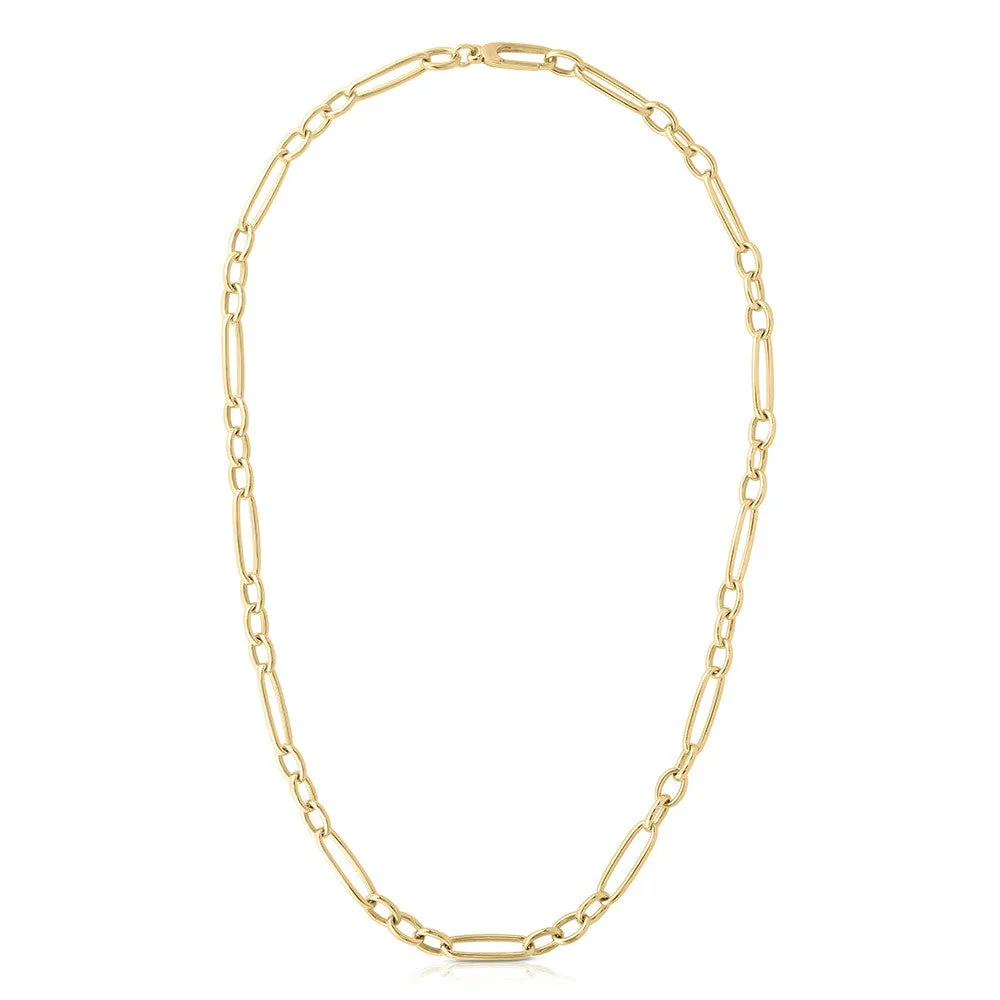 18K YELLOW ALTERNATING LONG & SHORT OVAL LINK CHAIN NECKLACE