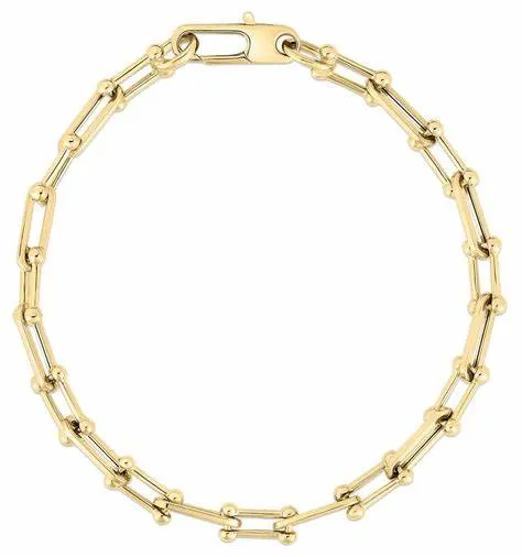 18K YELLOW DESIGNER GOLD ALTERNATING BEADED END & PAPERCLIP LINK BRACELET