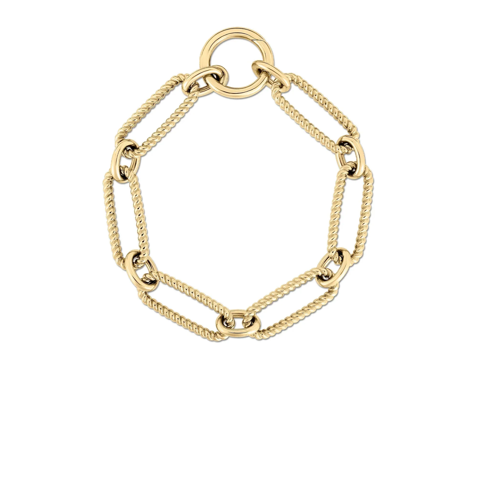 18K YELLOW DESIGNER GOLD ALTERNATING FLUTED PAPERCLIP & OVAL LINK BRACELET
