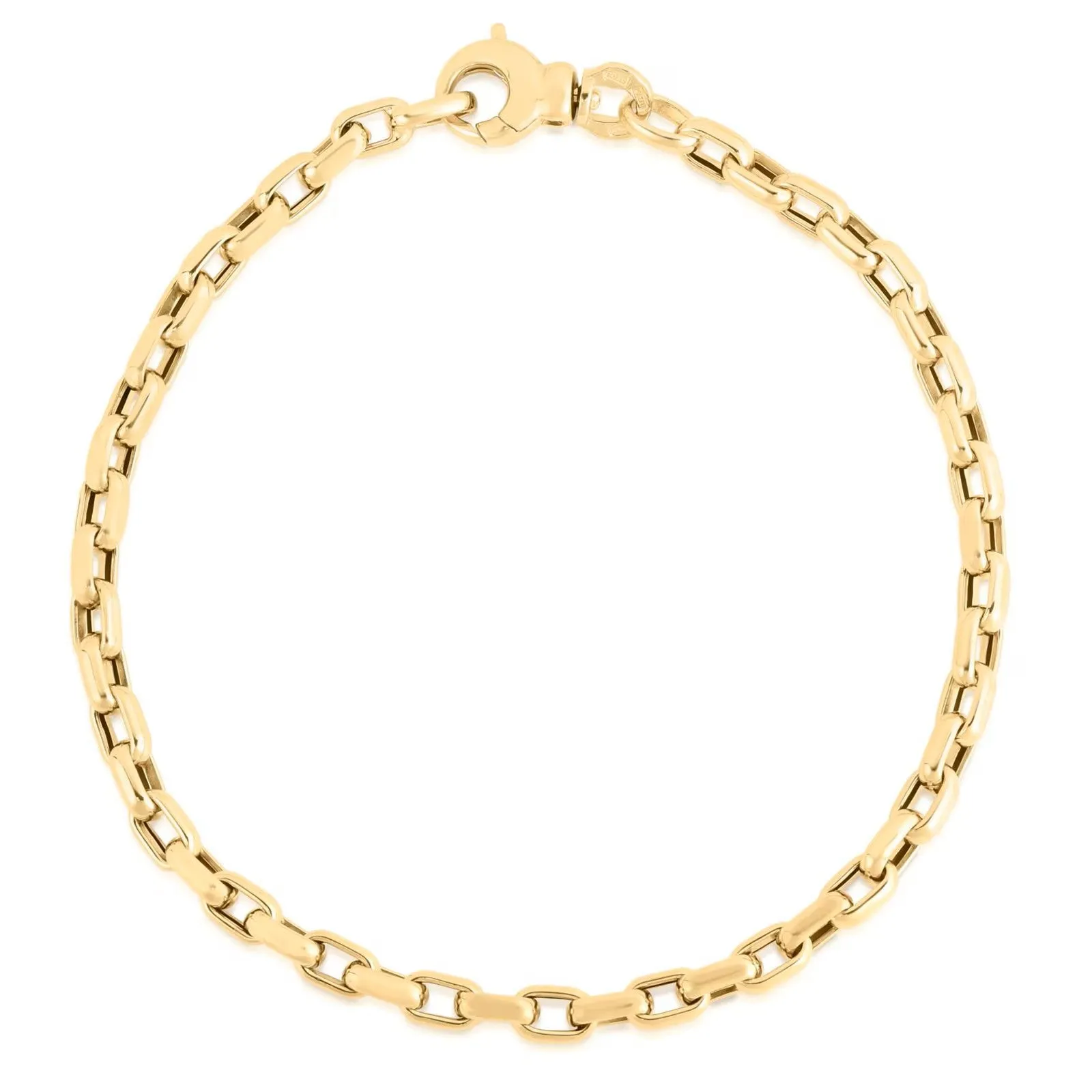 18K YELLOW DESIGNER GOLD FINE GAUGE OVAL/ SQUARE LINK BRACELET