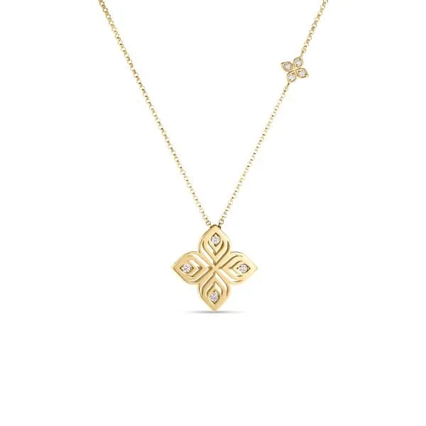 18K YELLOW GOLD ARABESQUE LARGE DIAMOND FLOWER NECKLACE