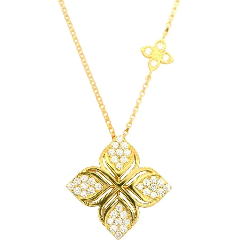 18K YELLOW GOLD ARABESQUE PAVE DIAMOND FLOWER NECKLACE