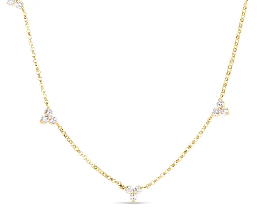 18K YELLOW GOLD DIAMONDS BY THE INCH 5 STATION FLOWER NECKLACE